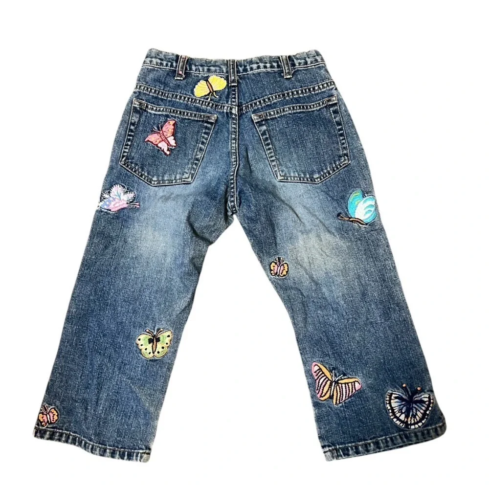 Gap Jeans Girls 8 Capri Embroidered Butterfly Medium Wash Denim Blue 100% Cotton
